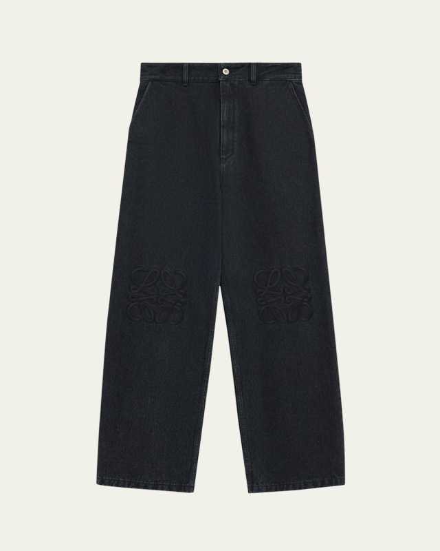 Tonal Anagram Baggy Wide-Leg Jeans